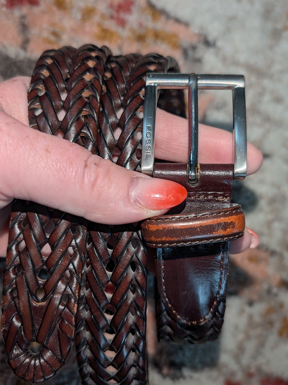 Fossil Men's 32"Brown Braided Leather Belt Very Durable, Very Heavy Duty Western